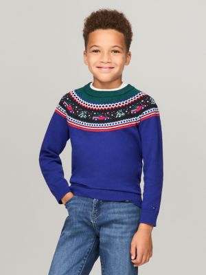 Kids' Truck and Tree Fair Isle Sweater, Rich Oxford Navy