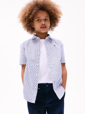 Kids' Monogram Stretch Oxford Shirt, Optic White