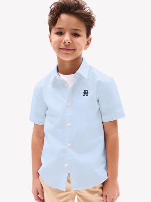 Kids' Mini Monogram Stretch Oxford Shirt, Powder Blue