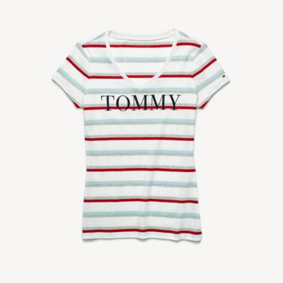 tommy hilfiger stripe logo t shirt
