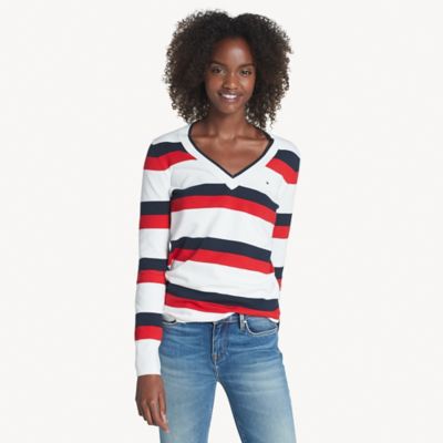 Essential Stripe V-Neck Sweater | Tommy 