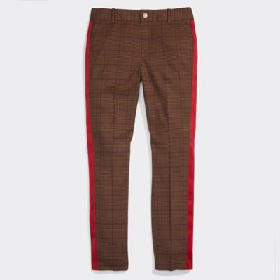 plaid pants with red stripe