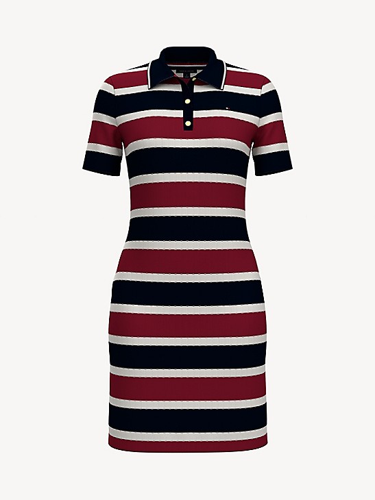 clarity Fade out Treble Essential Ribbed Stripe Polo Dress | Tommy Hilfiger
