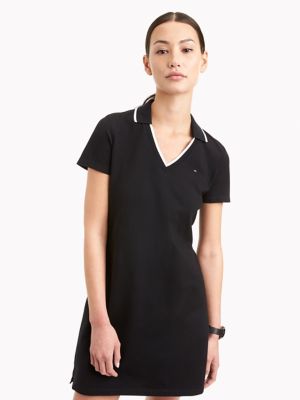 Stretch Pique Cotton V-Neck Polo Dress