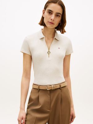 Slim Fit Zip Polo, Beige