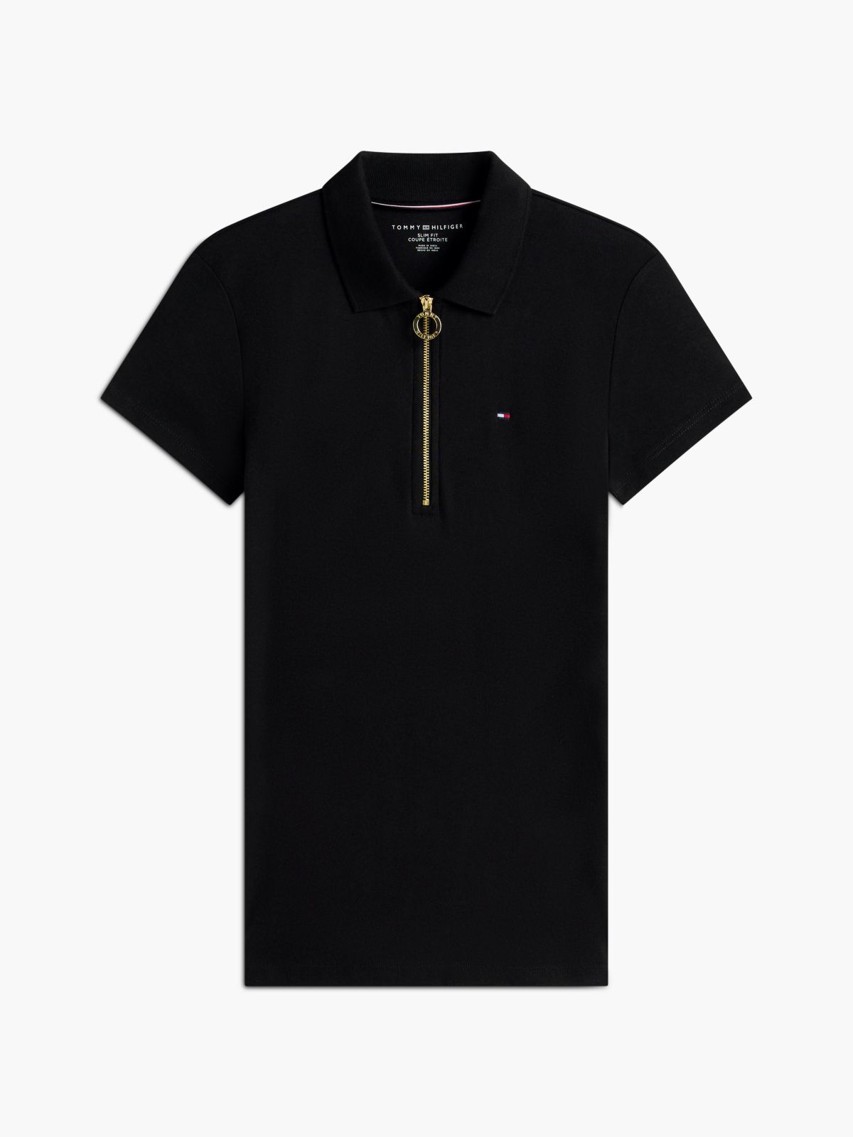 Slim Fit Zip Polo — Black