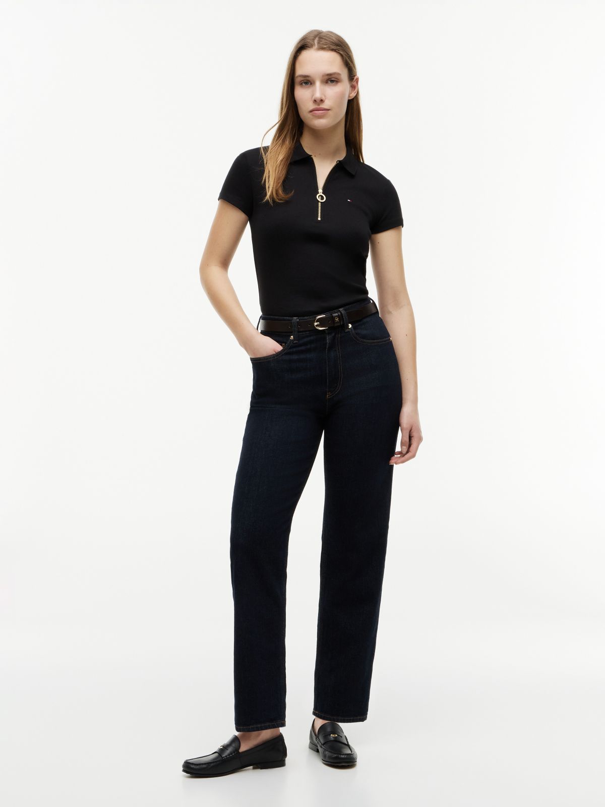 Slim Fit Zip Polo — Black