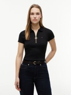 Slim Fit Zip Polo — Black 1