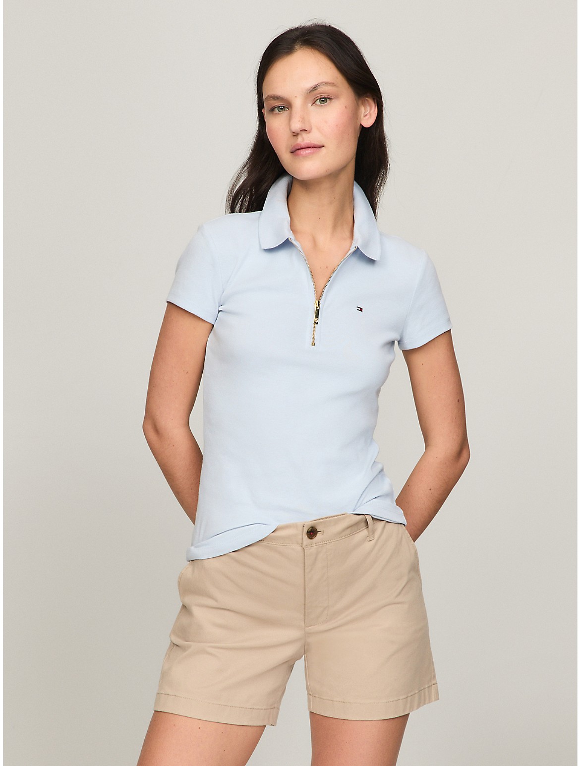 Tommy Hilfiger Slim Fit Essential Zip Polo In Breezy Blue