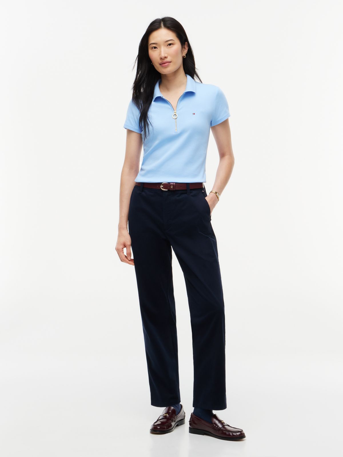 Slim Fit Zip Polo — Vessel Blue