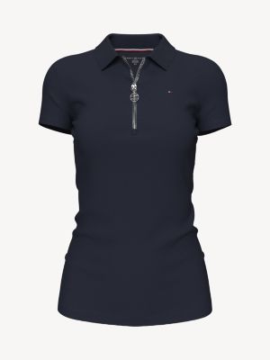Slim Fit Zip Polo, Navy