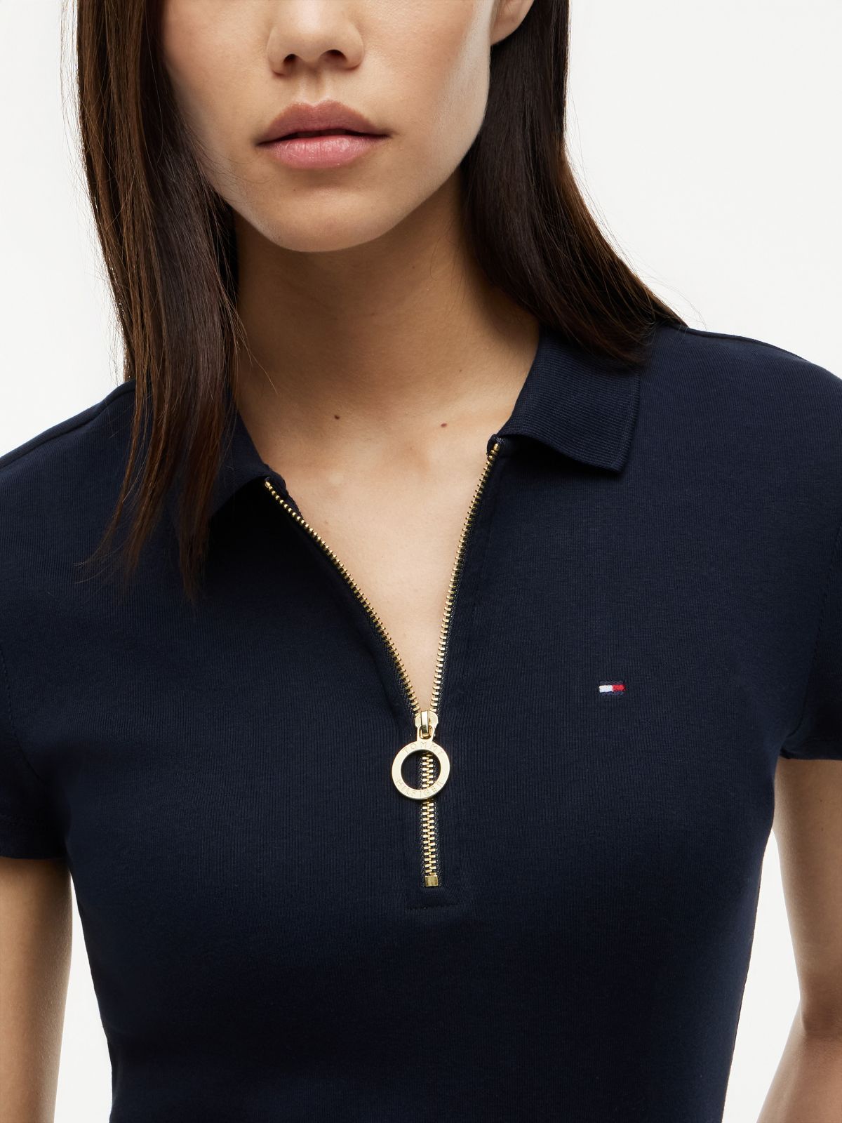 Slim Fit Zip Polo — Navy