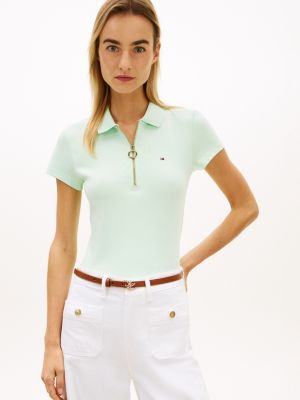 Slim Fit Zip Polo, Opal Green