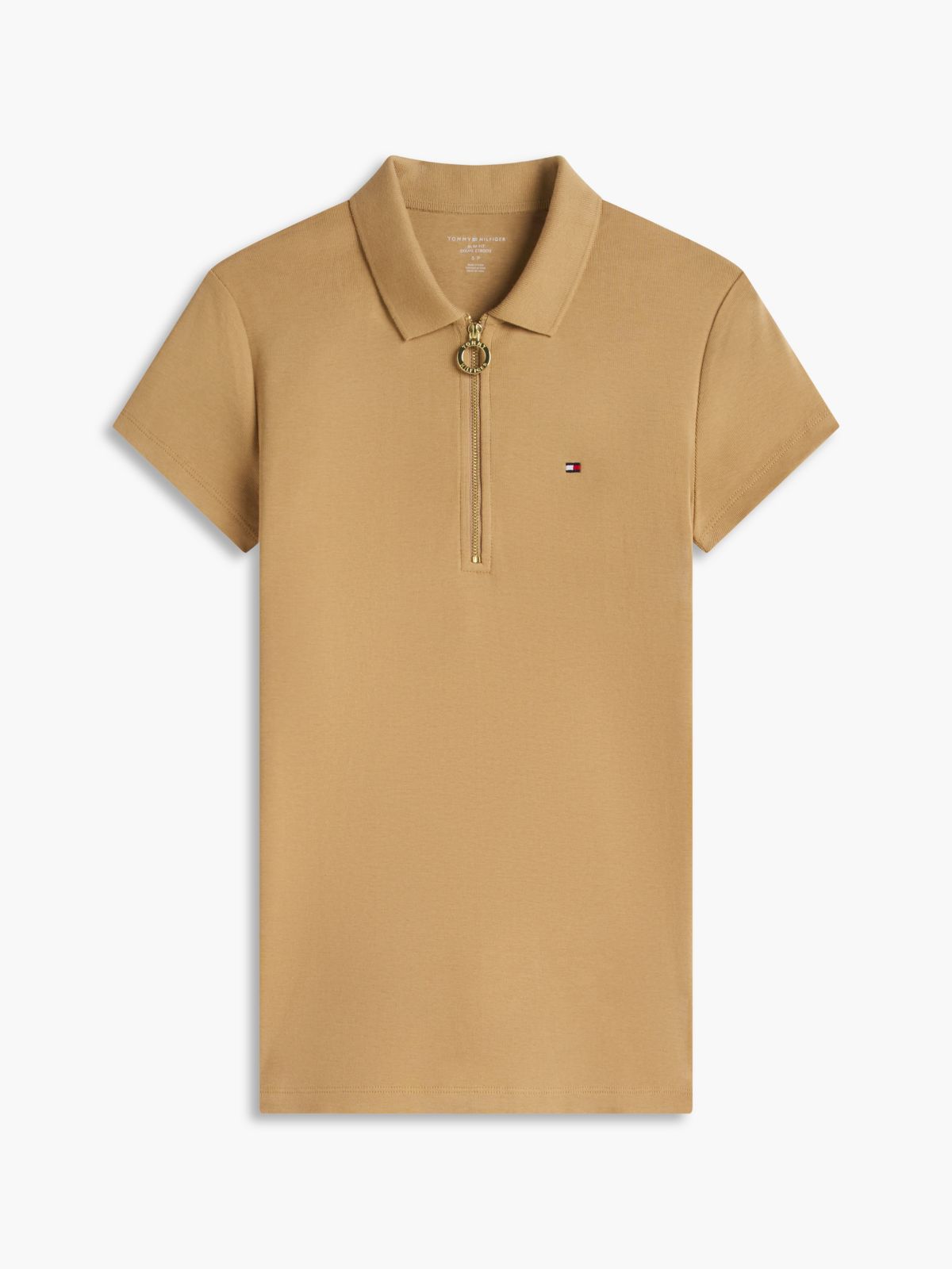 Slim Fit Zip Polo — Classic Khaki