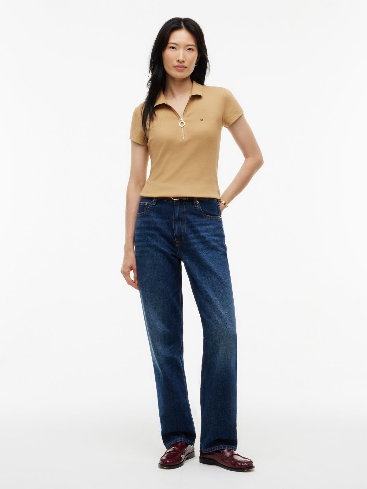 Slim Fit Zip Polo — Classic Khaki