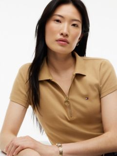 Slim Fit Zip Polo — Classic Khaki 3
