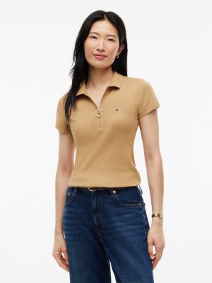 Slim Fit Zip Polo, Classic Khaki