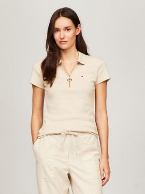 Slim Fit Zip Polo, Tea Biscuit