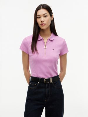 Slim Fit Zip Polo, Precious Pink Heather