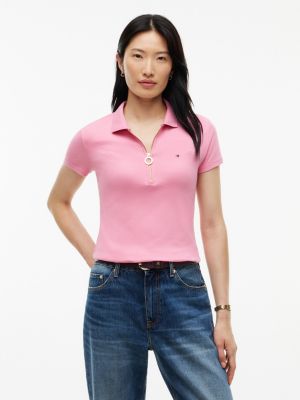 Slim Fit Zip Polo, Mystic Pink