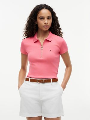 Slim Fit Zip Polo, Garden Rose