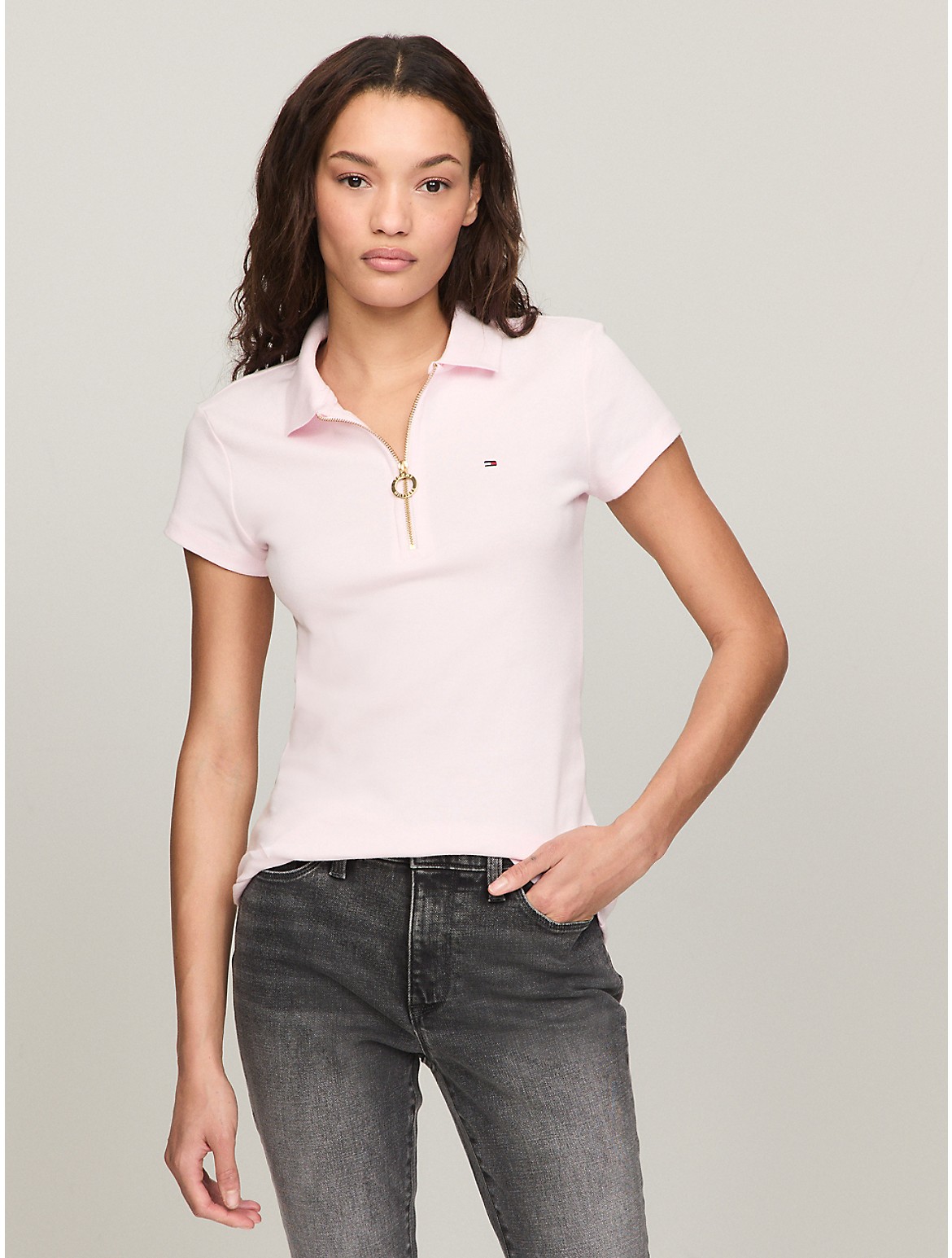 Tommy Hilfiger Slim Fit Essential Zip Polo In Light Pink
