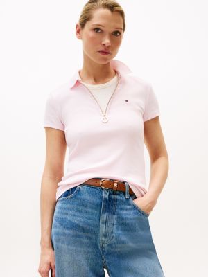 Slim Fit Zip Polo, Light Pink