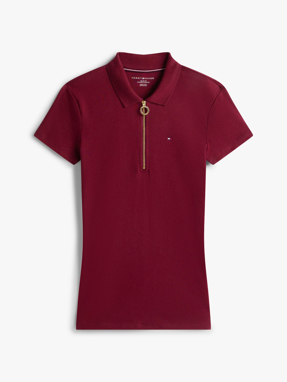 Slim Fit Zip Polo — Burgundy