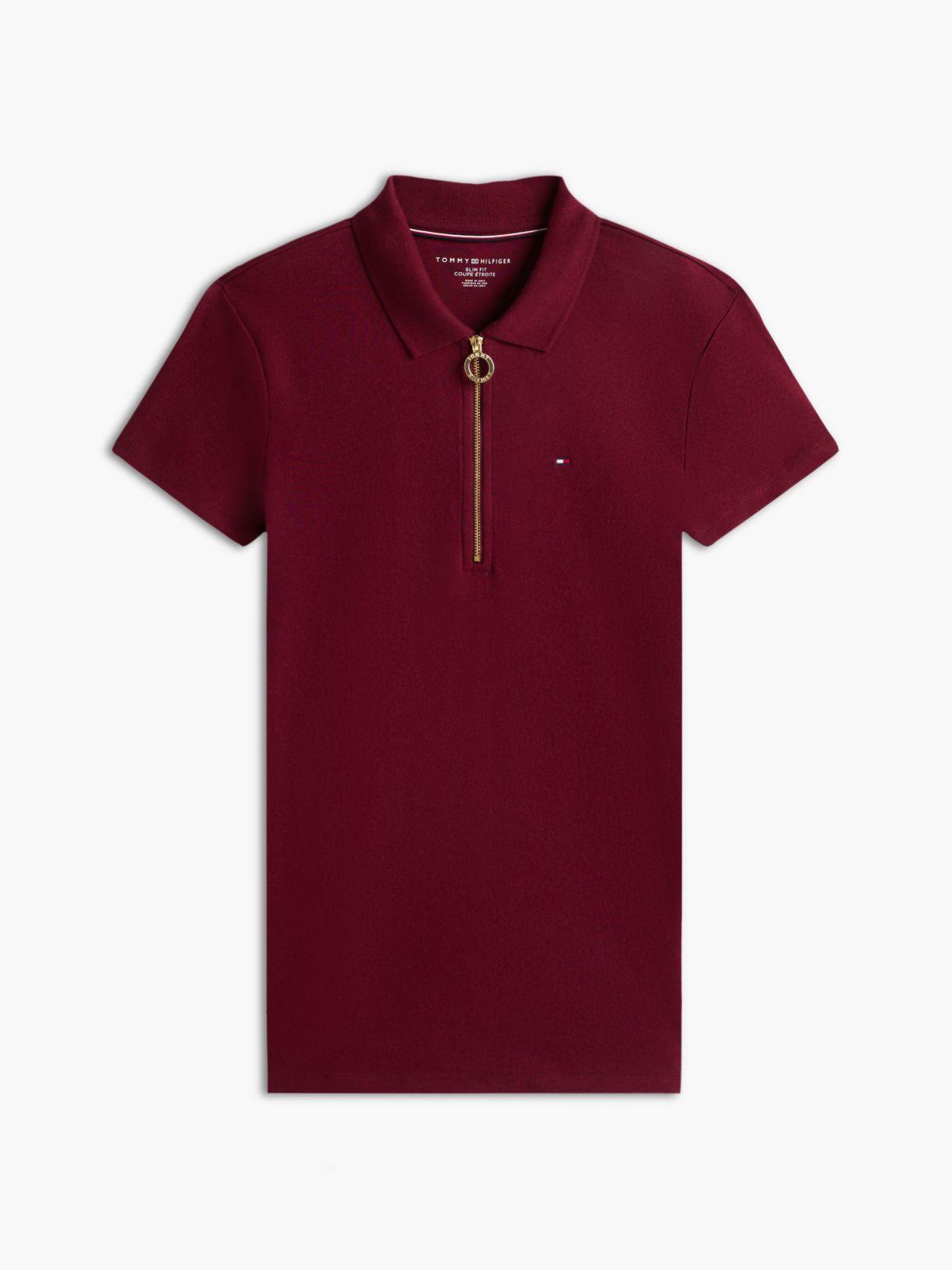 Slim Fit Zip Polo — Burgundy