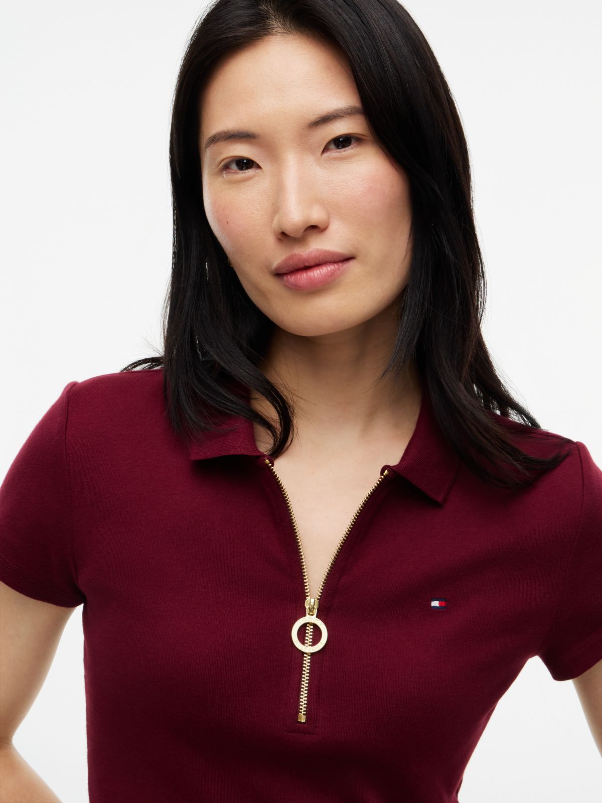 Slim Fit Zip Polo — Burgundy