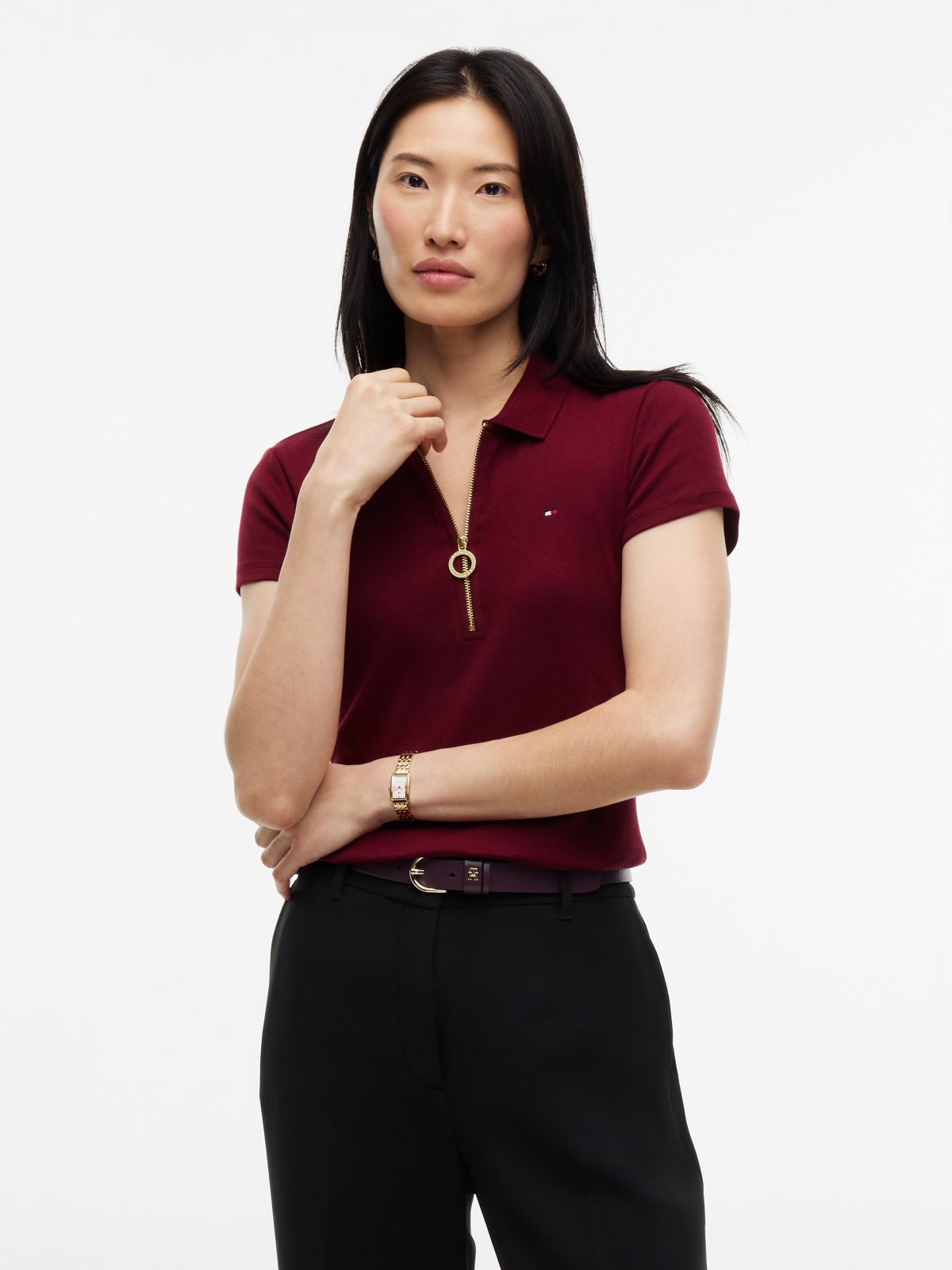 Slim Fit Zip Polo — Burgundy