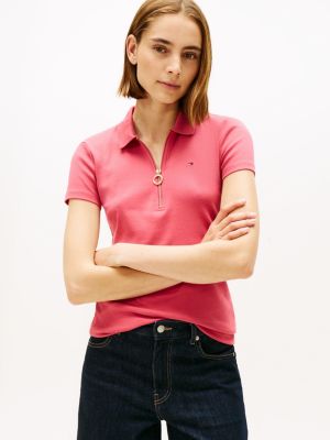 Slim Fit Zip Polo, Heritage Pink