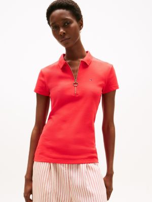 Slim Fit Zip Polo, Strawberry Field