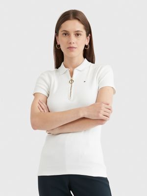 Slim Fit Zip Polo, Milky Way