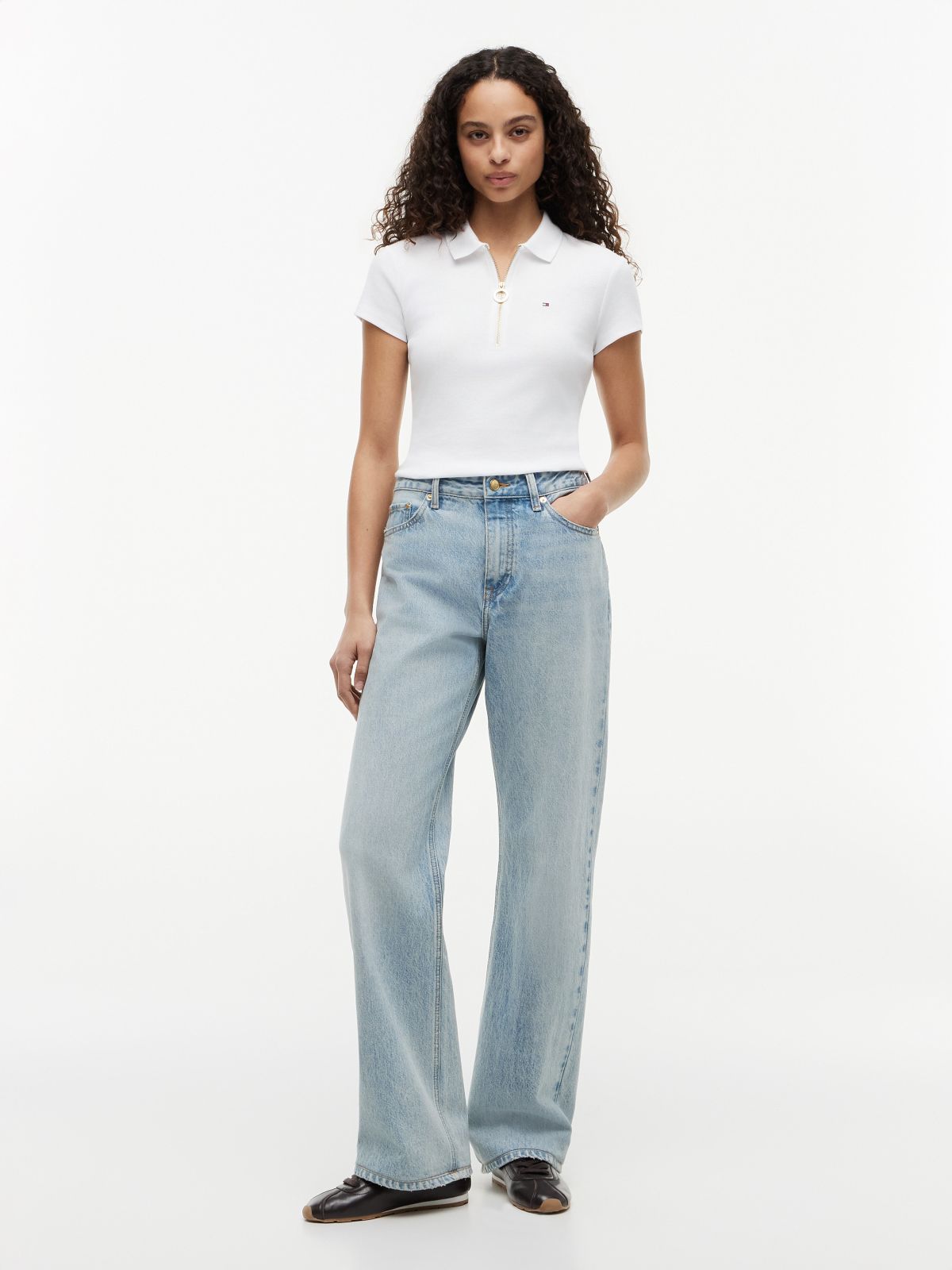 Slim Fit Zip Polo — Optic White