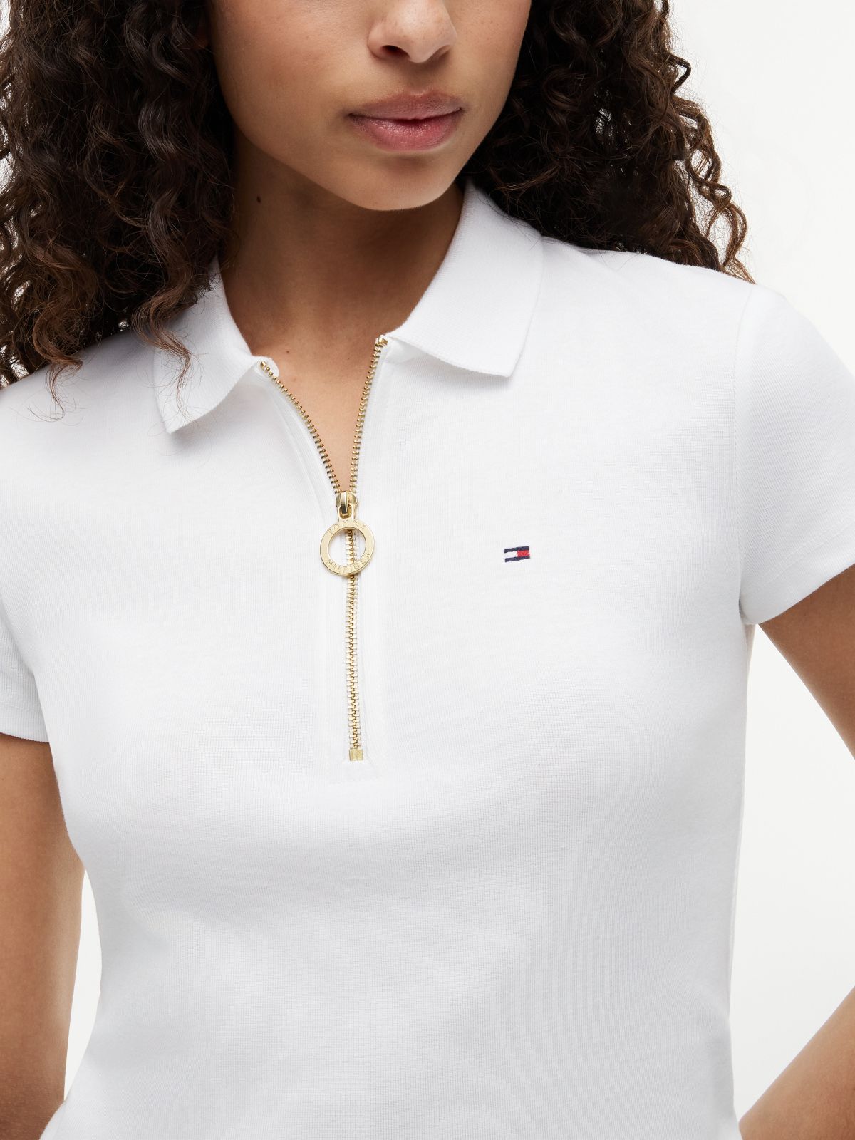 Slim Fit Zip Polo — Optic White