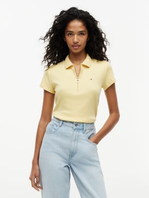 Slim Fit Zip Polo, Yellow Heather