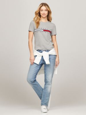 Tommy | Flag Logo USA Stripe Hilfiger T-Shirt Embroidered