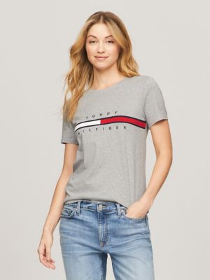 Embroidered Tommy Hilfiger T-Shirt | USA Flag Logo Stripe