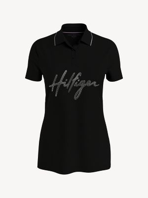 Regular Fit Shimmer Logo Polo, Black