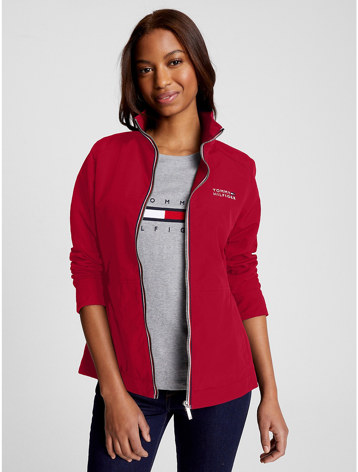 Tommy Hilfiger Essential Solid Logo Yacht Jacket In Racing Red