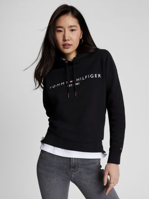 Embroidered Tommy Logo Terry Hoodie, Black