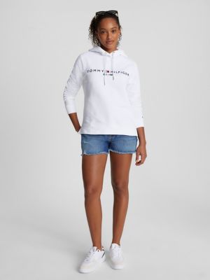 Embroidered Tommy Logo Terry Hoodie, Optic White