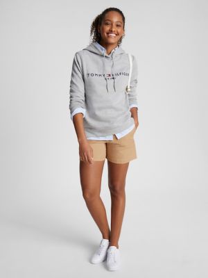 Embroidered Tommy Logo Terry Hoodie, Grey Heather