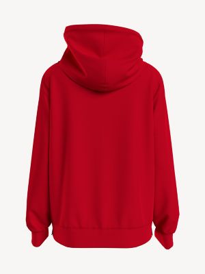 Embroidered Tommy Logo Terry Hoodie, Red