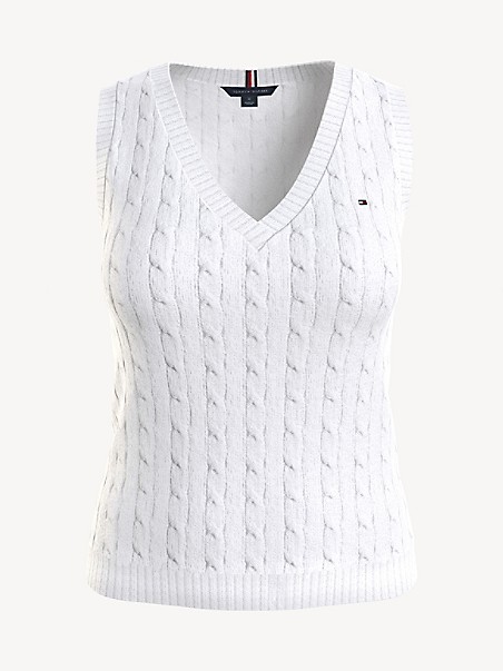 타미 힐피거 꽈배기 니트 조끼 Tommy Hilfiger Cable Knit Sweater Vest,OPTIC WHITE TH