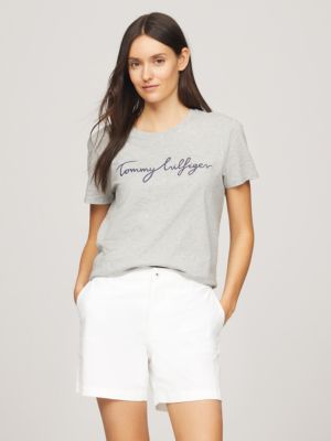 Signature Logo Crewneck T-Shirt, Grey Heather