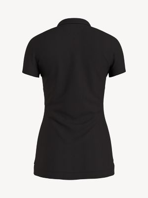 Slim Fit Stretch Cotton Polo, Black