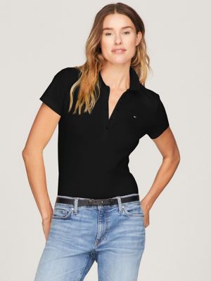 Slim Fit Stretch Cotton Polo, Black