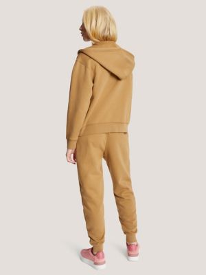 Relaxed Fit Solid Zip Hoodie, Pinecone Tan